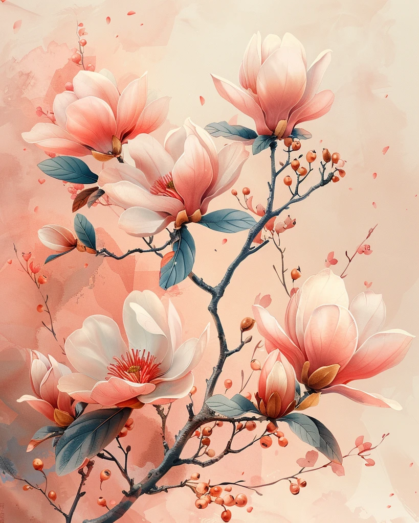 玉兰花枝对称图