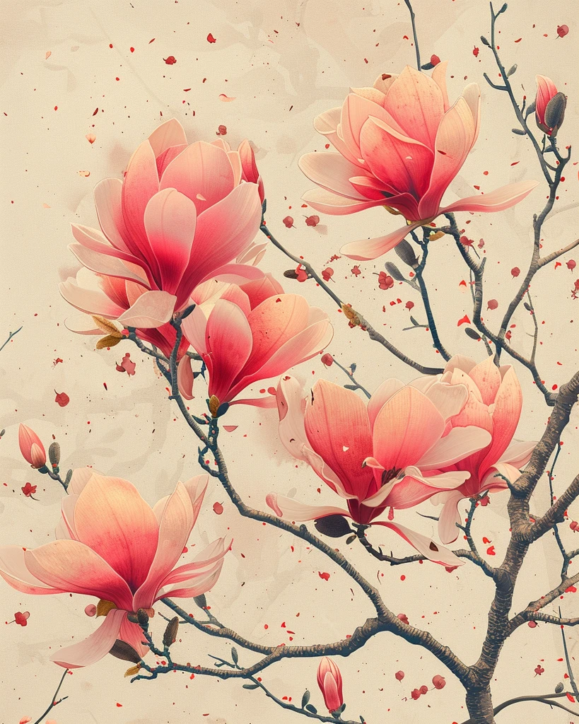 玉兰花枝对称图