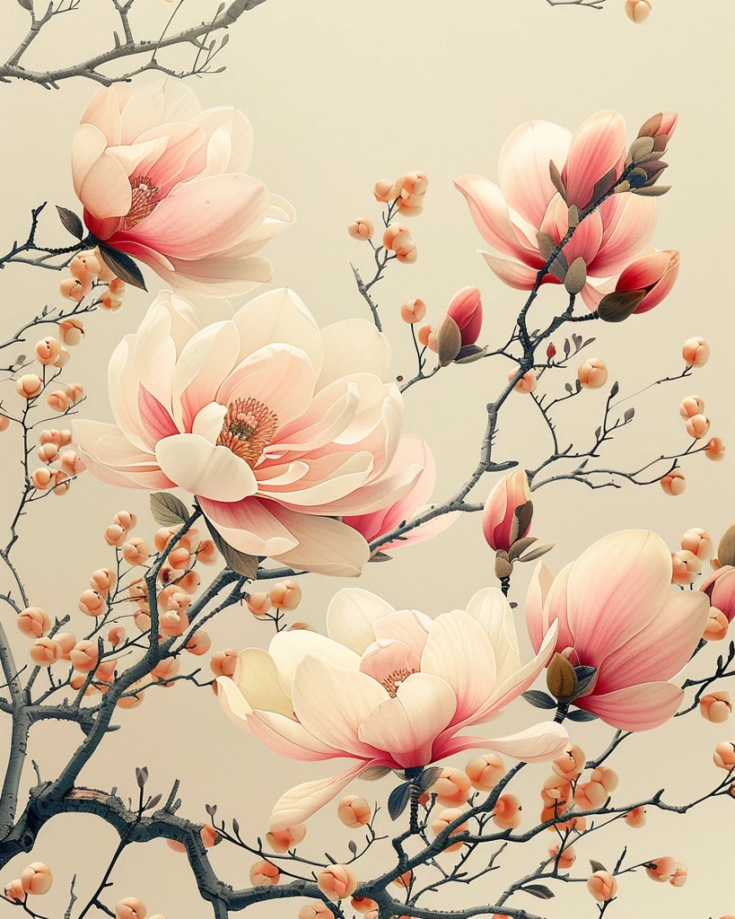 玉兰花枝对称图