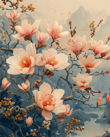 玉兰花枝对称图