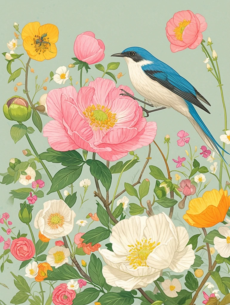 粉色银莲花矢车菊