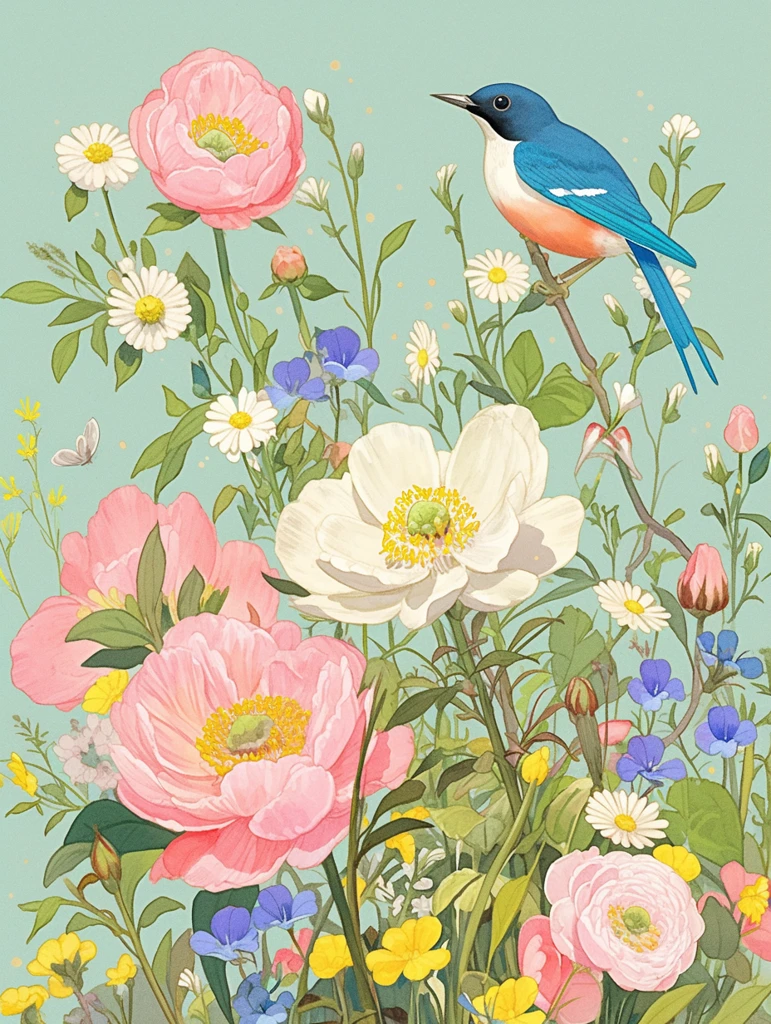 粉色银莲花矢车菊