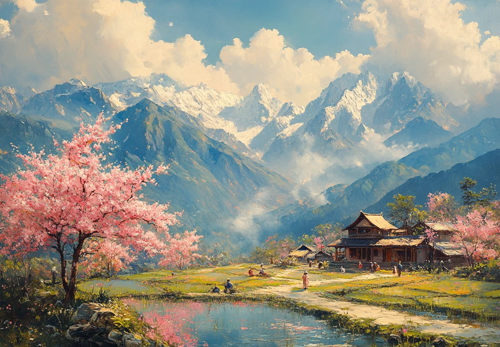 桃树村庄稻田风景