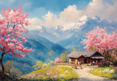 桃树村庄稻田风景