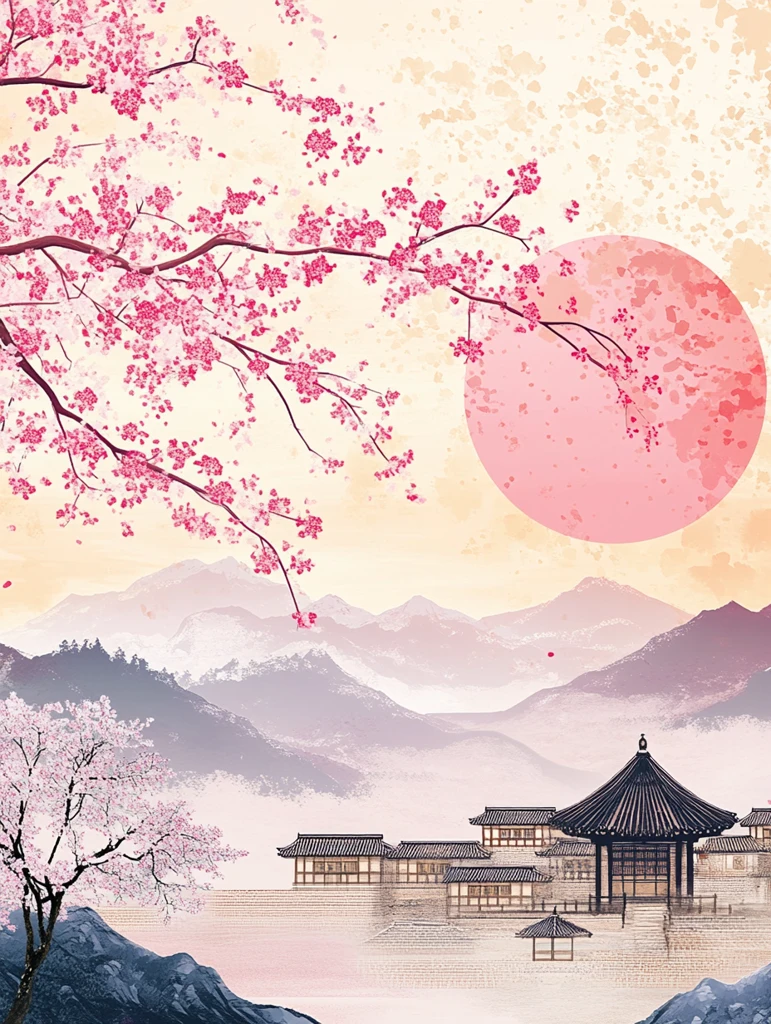 山村暮色木屋图