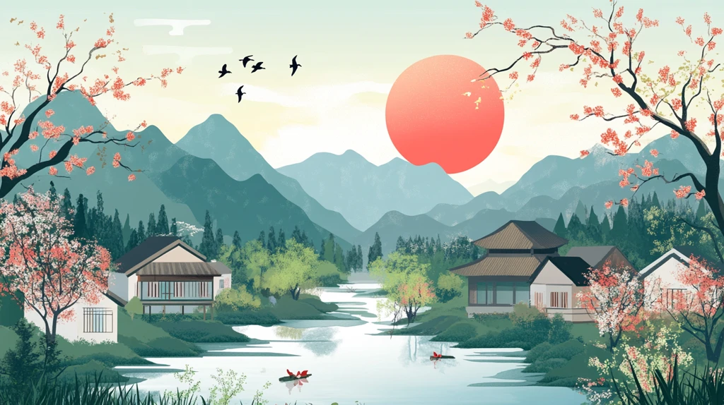 晨光中的河畔景致