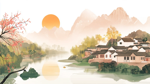 晨光中的河畔景致