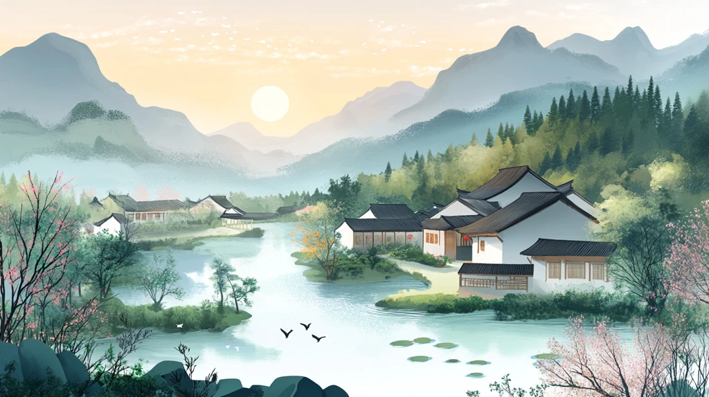 晨光中的河畔景致