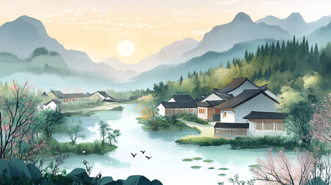 晨光中的河畔景致