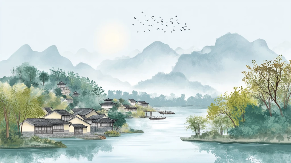 晨光中的河畔景致