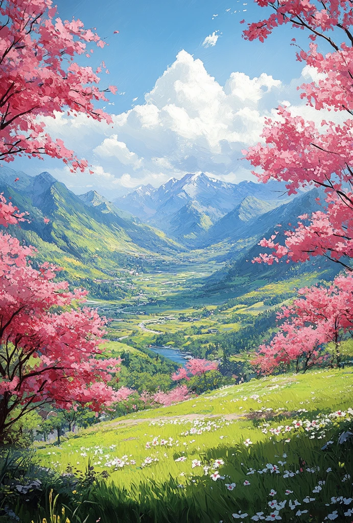 青山白云花海图