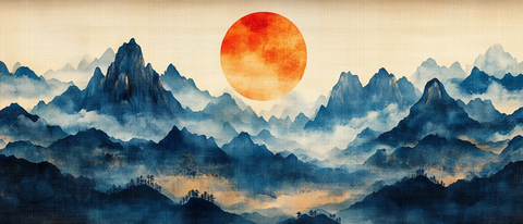 拼接牛仔布山水画