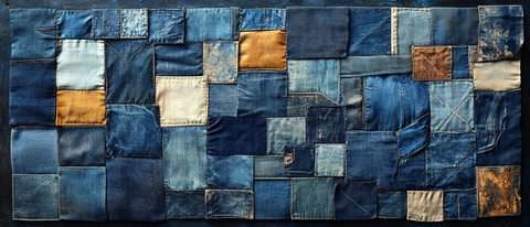 拼接牛仔布山水画