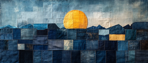 拼接牛仔布山水画