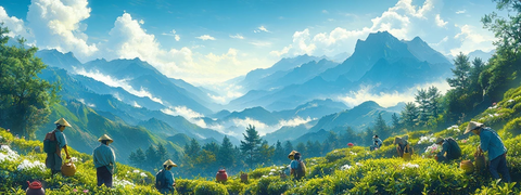 茶园晨曦与果林