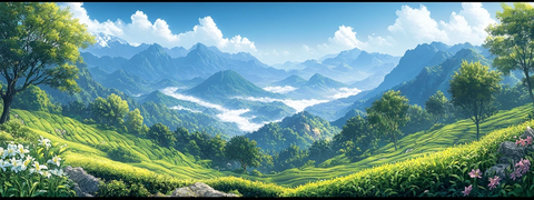 茶园晨曦与果林