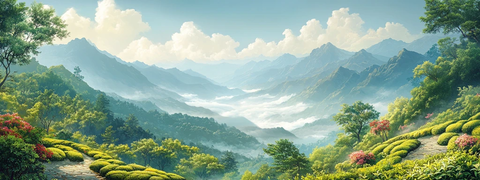 茶园晨曦与果林