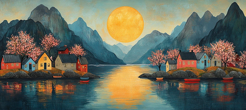 春日峡湾月夜图