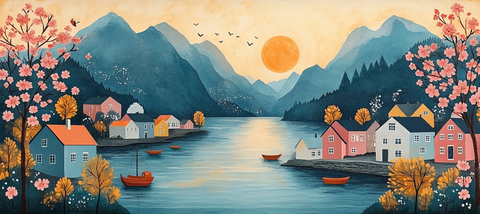 春日峡湾月夜图