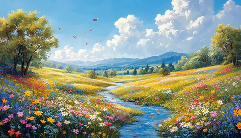 绿意花朵蜿蜒河