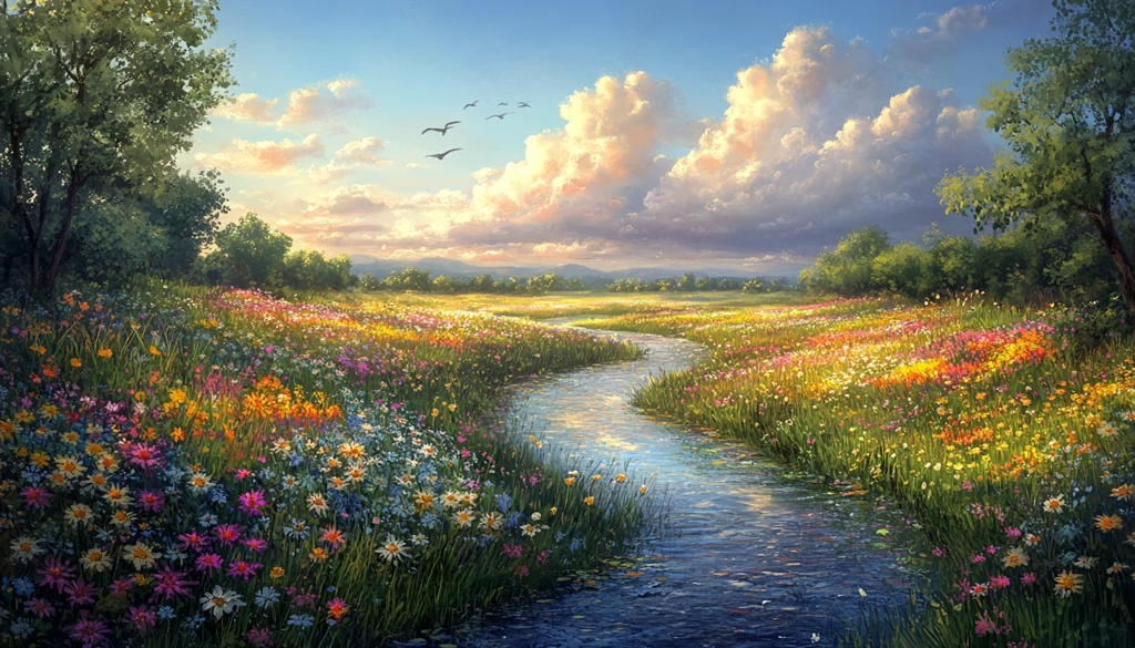 绿意花朵蜿蜒河