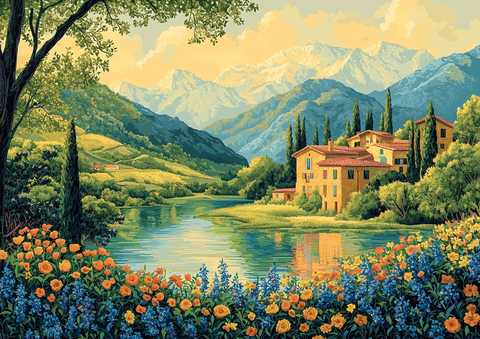 山间湖泊与古村