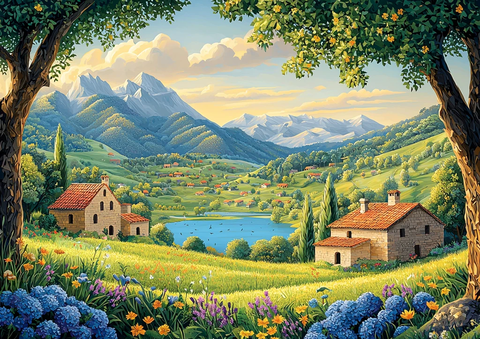 山间湖泊与古村