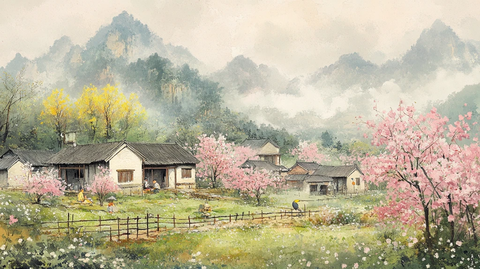 桃林中的农家童趣