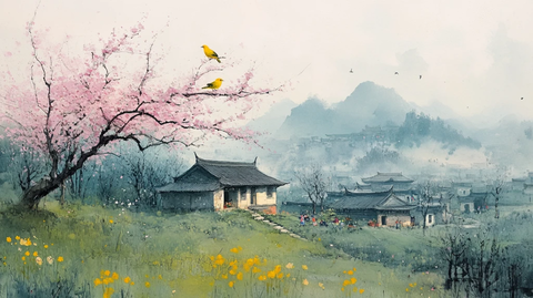 桃林中的农家童趣