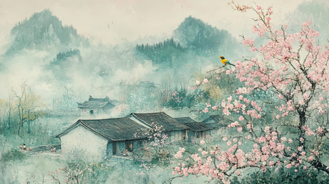 桃林中的农家童趣