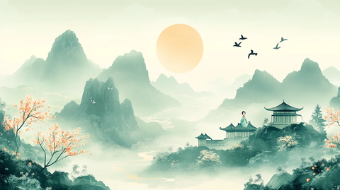 雨季山水飞燕童骑牛