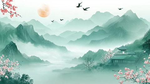 雨季山水飞燕童骑牛