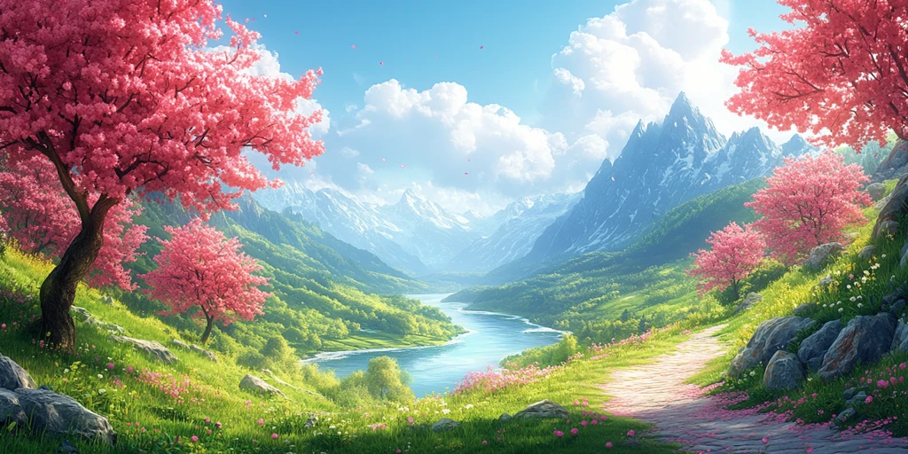 樱桃树林与山谷