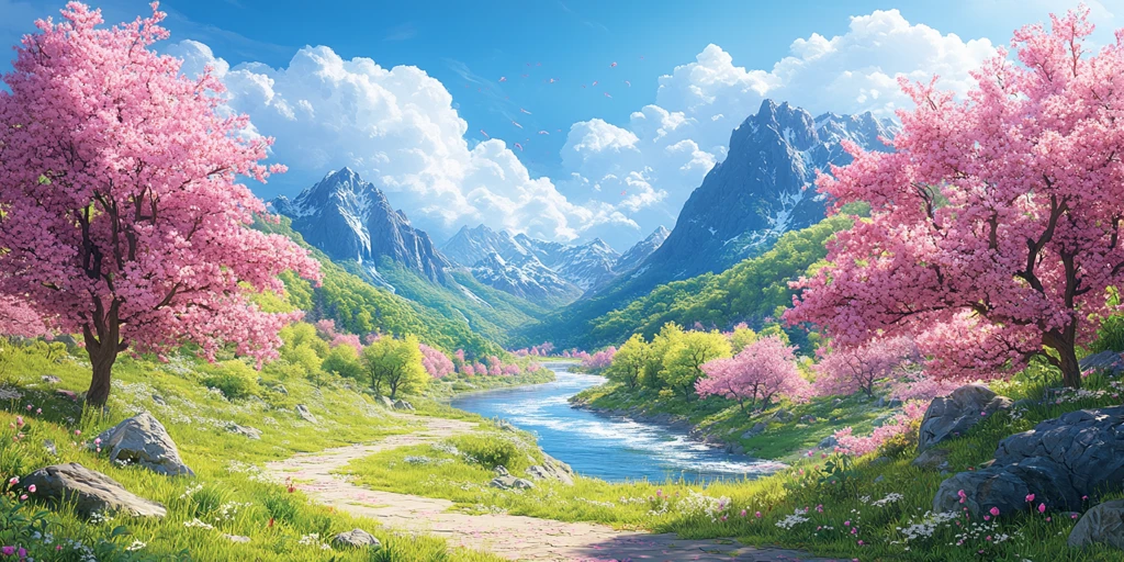 樱桃树林与山谷