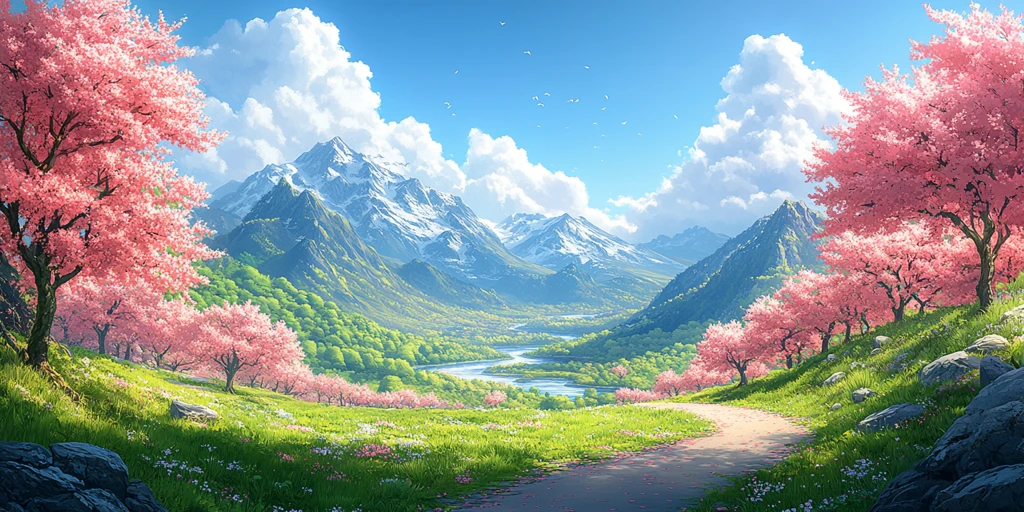 樱桃树林与山谷