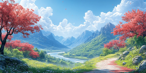 樱桃树林与山谷