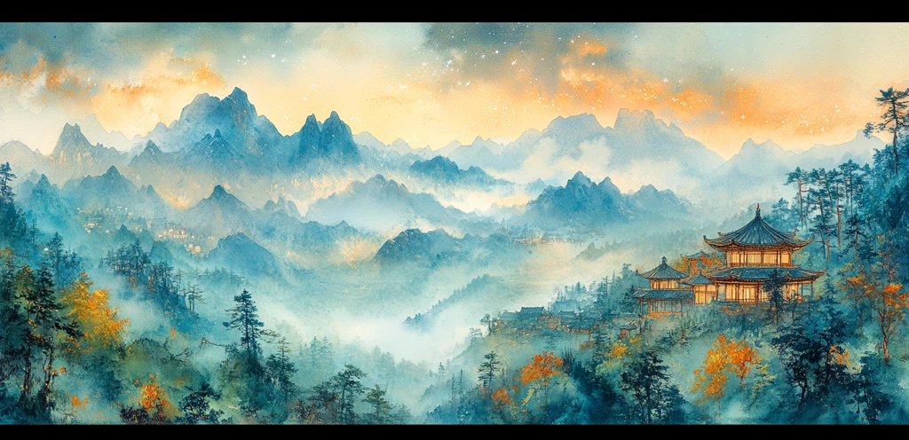 山水云雾夜星图