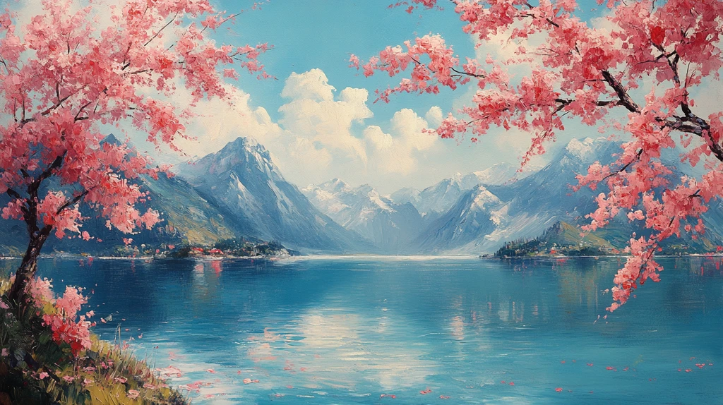 樱花湖景图