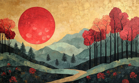 绿色红色抽象森林