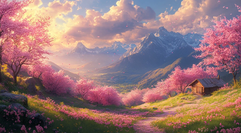 山桃盛开春日景