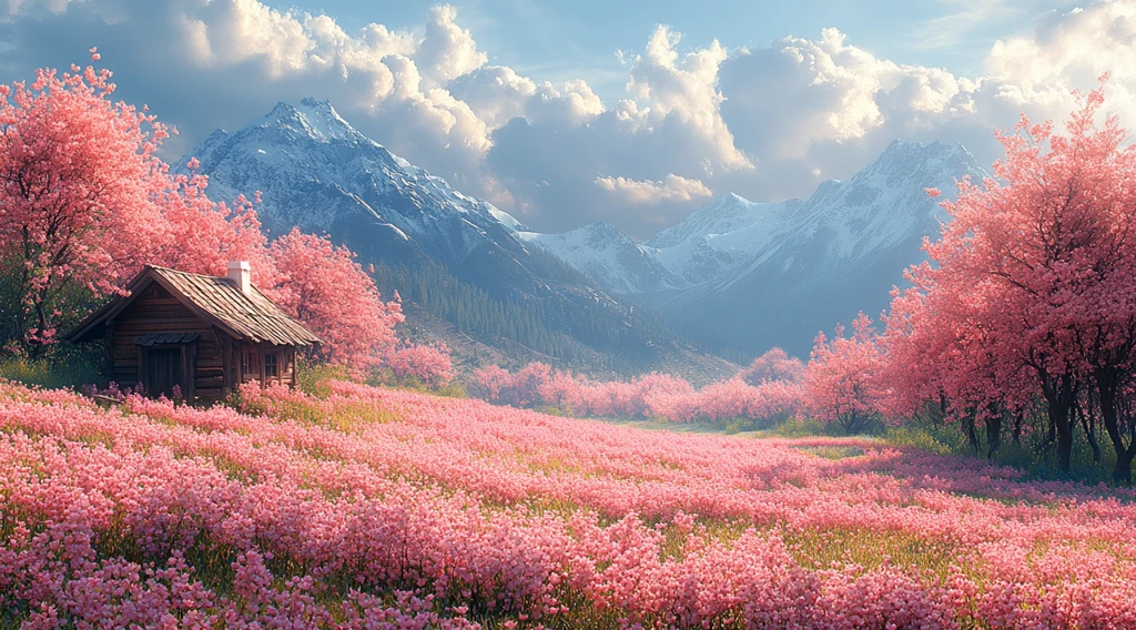 山桃盛开春日景