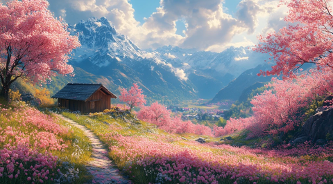 山桃盛开春日景