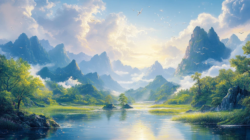 青山绿水春景图