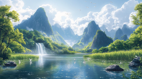 青山绿水春景图