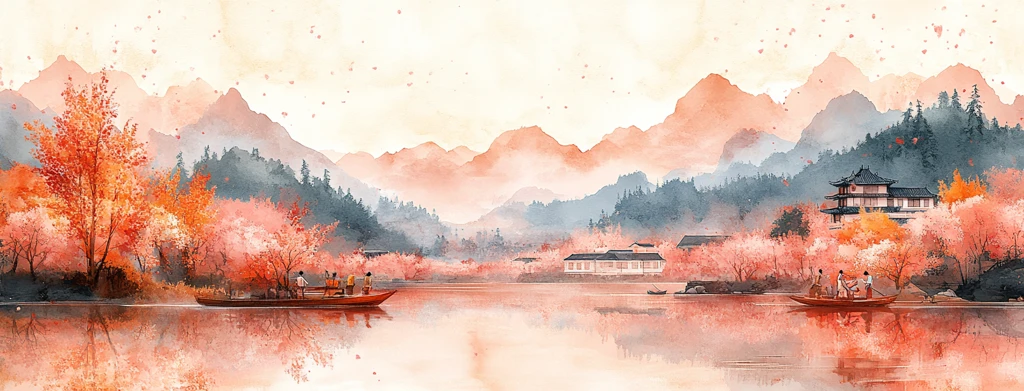 桃花盛开的乡村