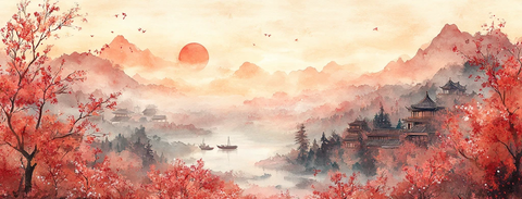 桃花盛开的乡村