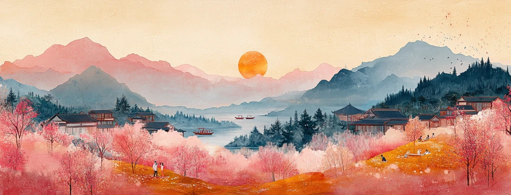 桃花盛开的乡村