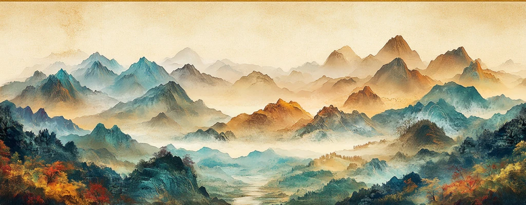 山水画卷金色边框