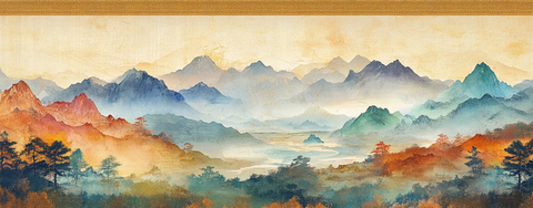 山水画卷金色边框