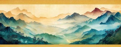 山水画卷金色边框